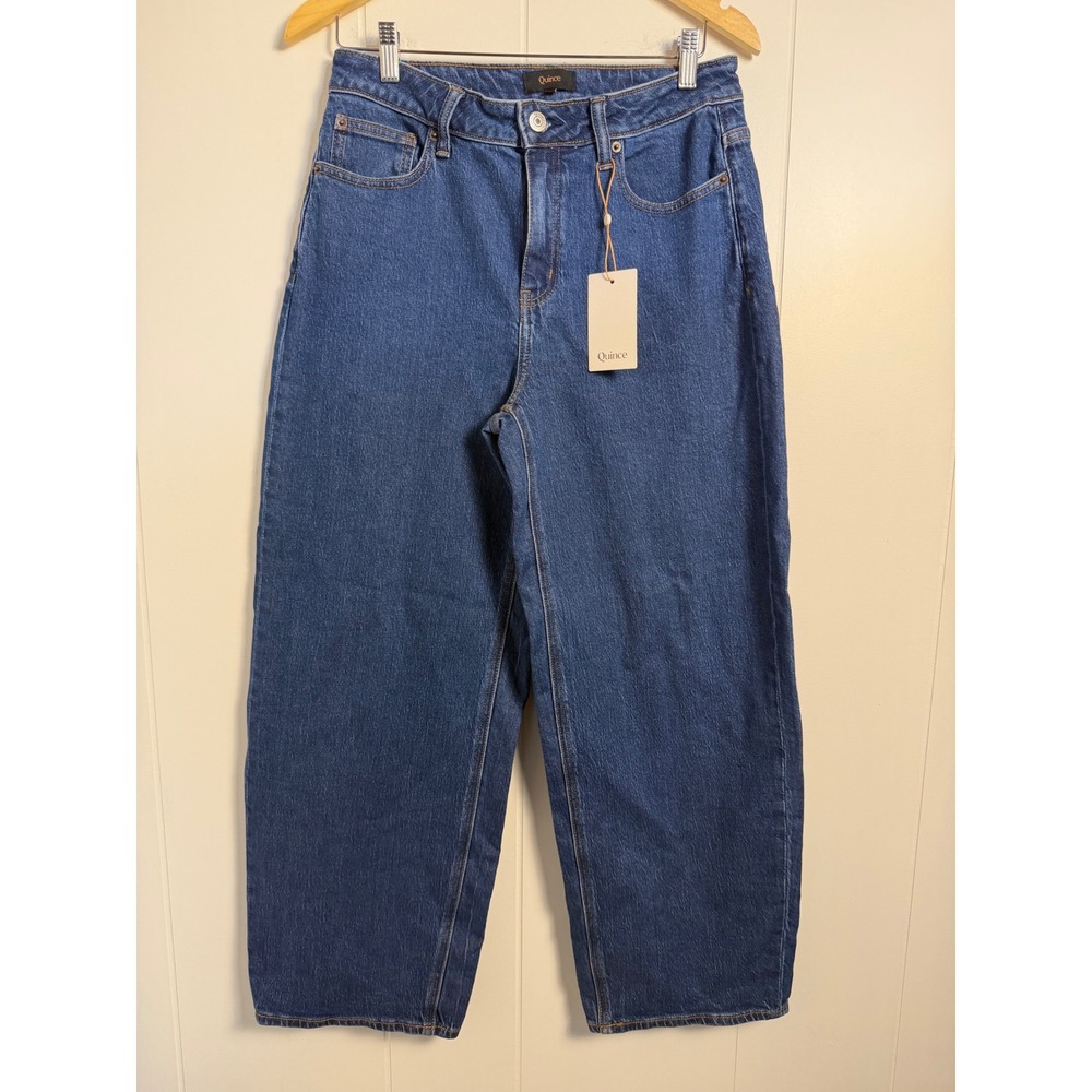 Quince Bella Stretch Barrel Jeans 29 Obsidian Blue Organic Cotton High Rise